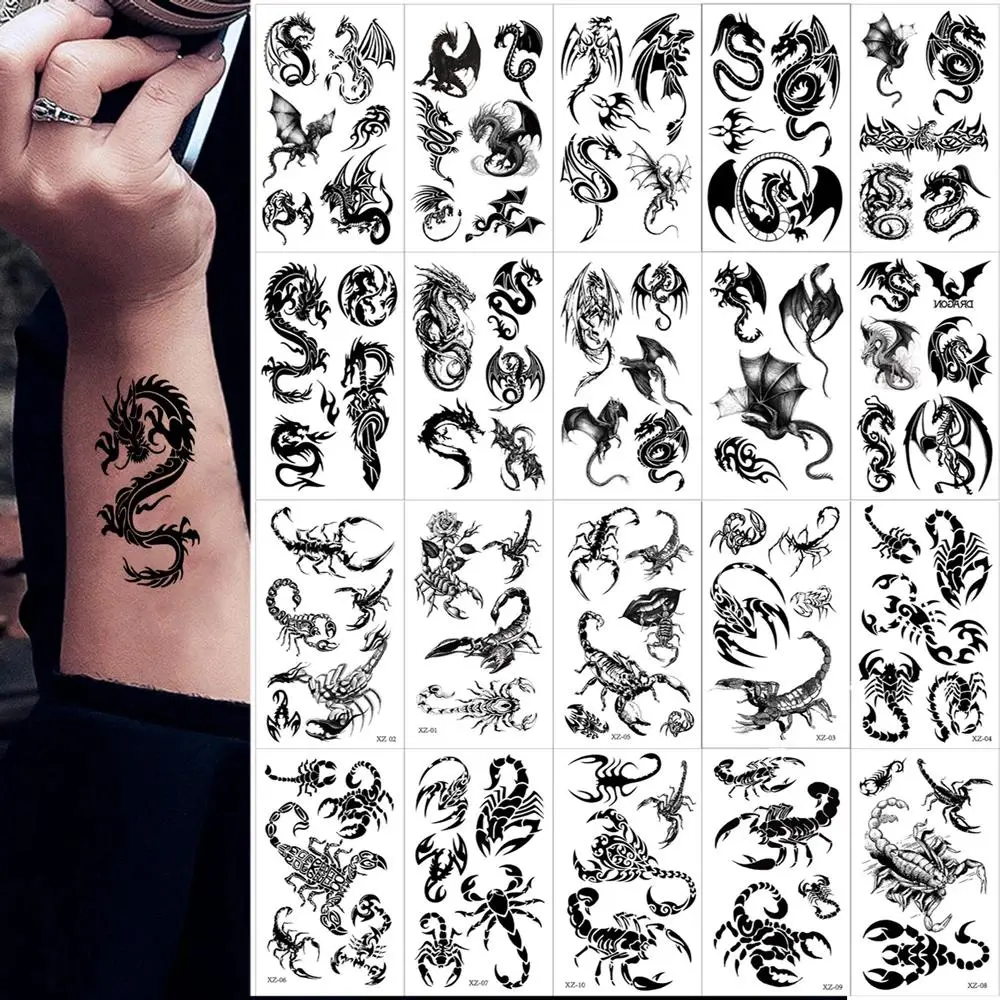 10pcs Dragon Scorpion Snake Temporary Tattoo Stickers Waterproof Fake Tattoo For Hand Neck And Body Art Men Women Tattoo Sticker Temporary Fake Tattoos