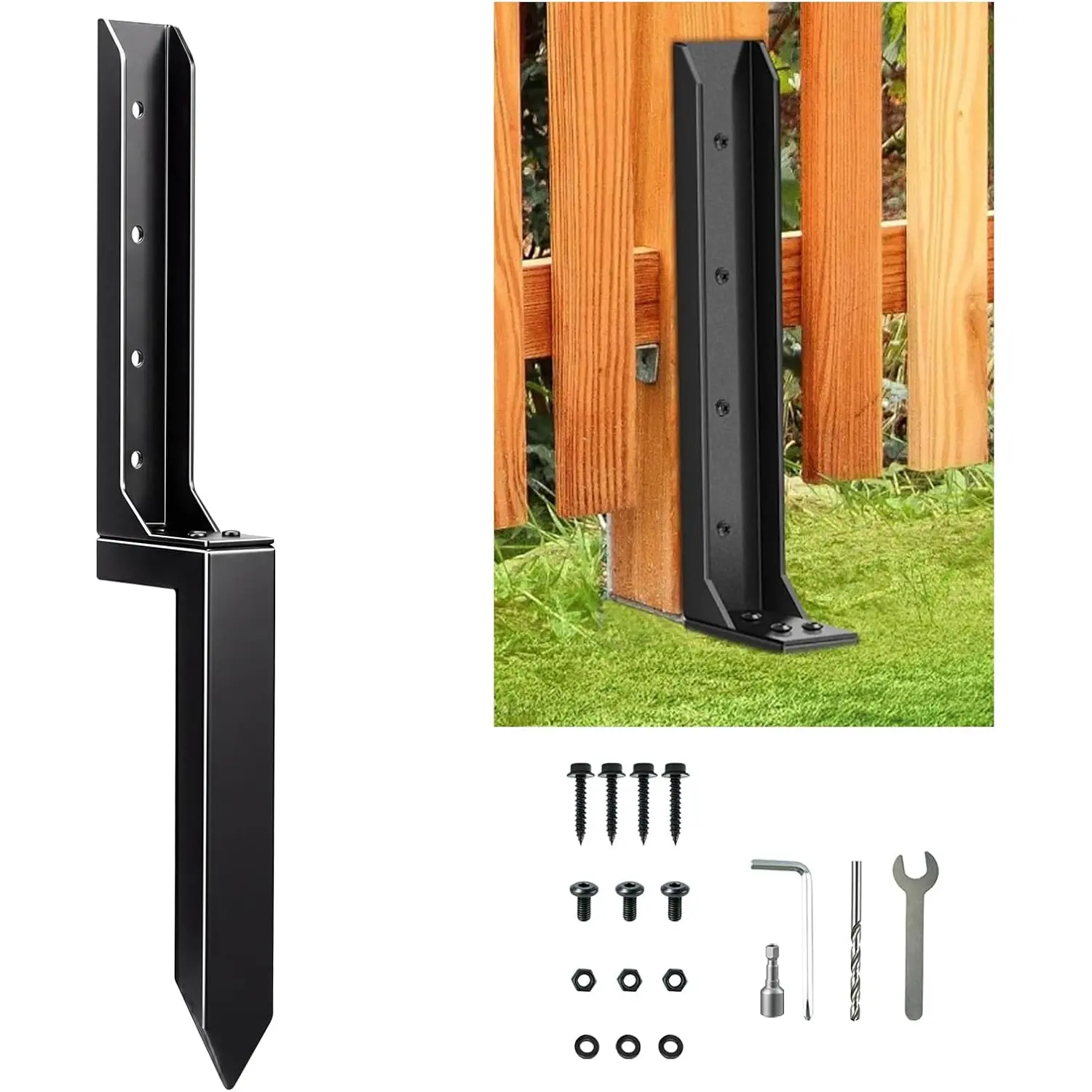 Fence Post Repair Kit,Quick Fix Broken/Leaning 4x4/6x6 Wood Posts, Duty Fence Post Ground Stakes for Repair Tilted, Broken Wood(Heavier at 4.2 lbs, 1-Pack)