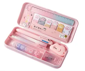 9 Pcs Cute Pink Stationery Set Cat Paw School Supplies Kawaii Office Supplies Including Pens Pencil Sharpener Highlighter Eraser Correction Tape Ruler Utility Knife (Cat Paw-Pink)