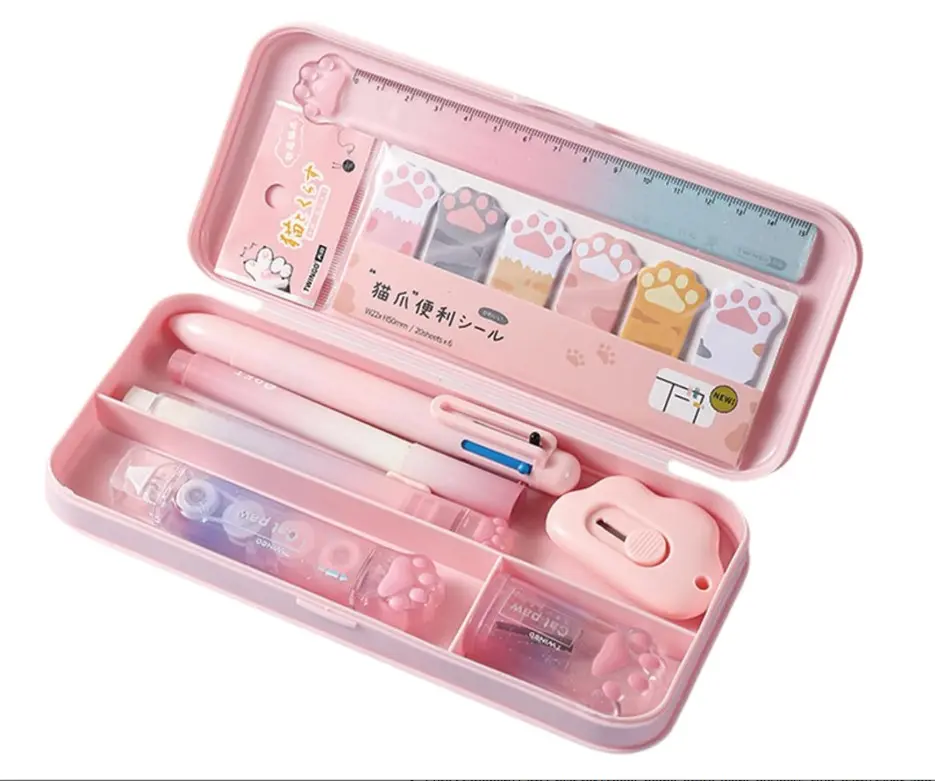 9 Pcs Cute Pink Stationery Set Cat Paw School Supplies Kawaii Office Supplies Including Pens Pencil Sharpener Highlighter Eraser Correction Tape Ruler Utility Knife (Cat Paw-Pink)