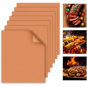Grill Mats for Outdoor Grill, Copper 7pcs Grill Mat, 100% Non-Stick PFOA Free 15.75 x 13", Heavy Duty, Reusable and Easy to Clean - Gas Charcoal & Electric BBQ
