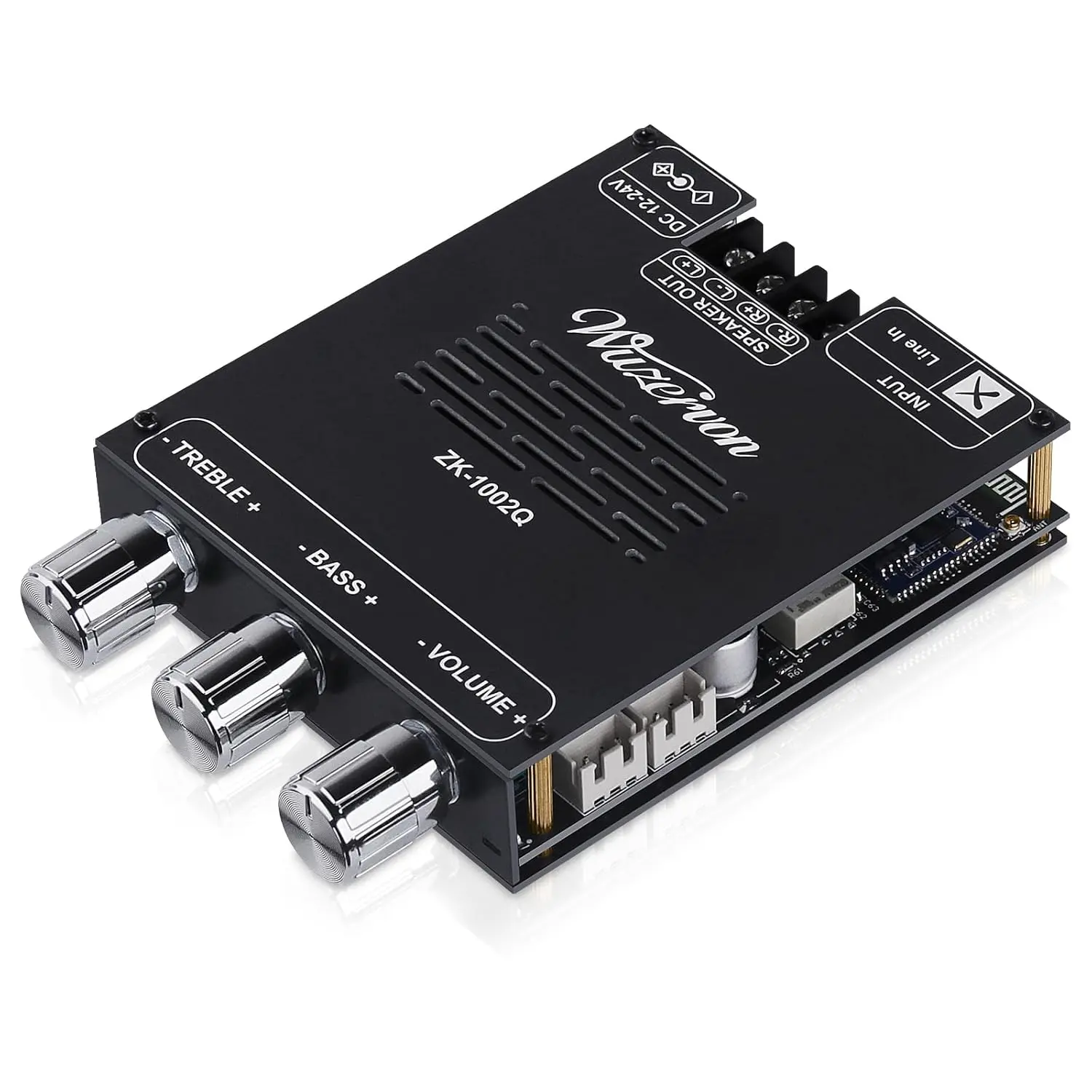 ZK-1002Q Bluetooth 5.1 Mini Amplifier Board, 2.0CH 100W*2 Power Output Stereo Audio Device with Treble and Bass, Lossless AUX Output, DC 12-24V for DIY Speakers (Upgraded from ZK-1002T Model)