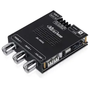 Bluetooth 5.1 Amplifier Board, ZK-1002Q 2.0CH 100W*2 Power Out Mini Stereo Audio Amps with Treble and Bass, AUX Lossless Output, DC 12-24V for DIY Speakers (ZK-1002T Amp Upgraded)