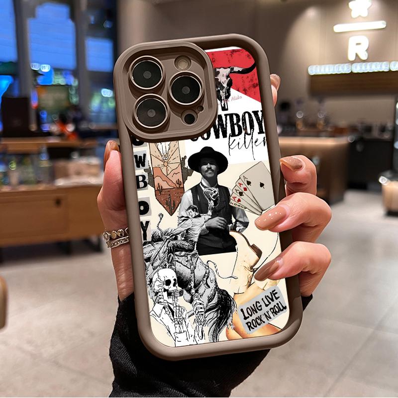 Western Culture Cowboy Pattern Phone Case for iPhone 16 15 14 Pro Max 13 12 11 XR XS Plus Shockproof Full Camera Protection Durable slim Silicone Cover Protective Screen Protector