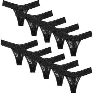 Pack 10 Seamless Lace Thongs for Women Plus Size Breathable Panties Low Rise T-back Stretch Cotton No Show Underwear