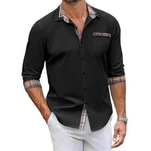 COOFANDY Men's Long Sleeve Dress Shirt Plaid Collar Casual Button Down Shirts Classic Cotton Menswear