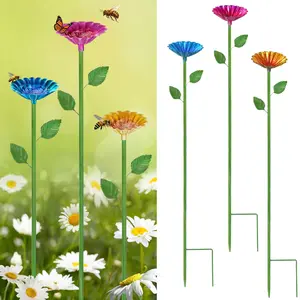 3 Pack Bee Watering Station for Garden, Metal Bee Bath and Feeder Cups with Colorful Flower Design, Butterfly Bee Bath Bowls and Water Feeder for Outdoor Garden Yard Decor (Red, Yellow, Blue)