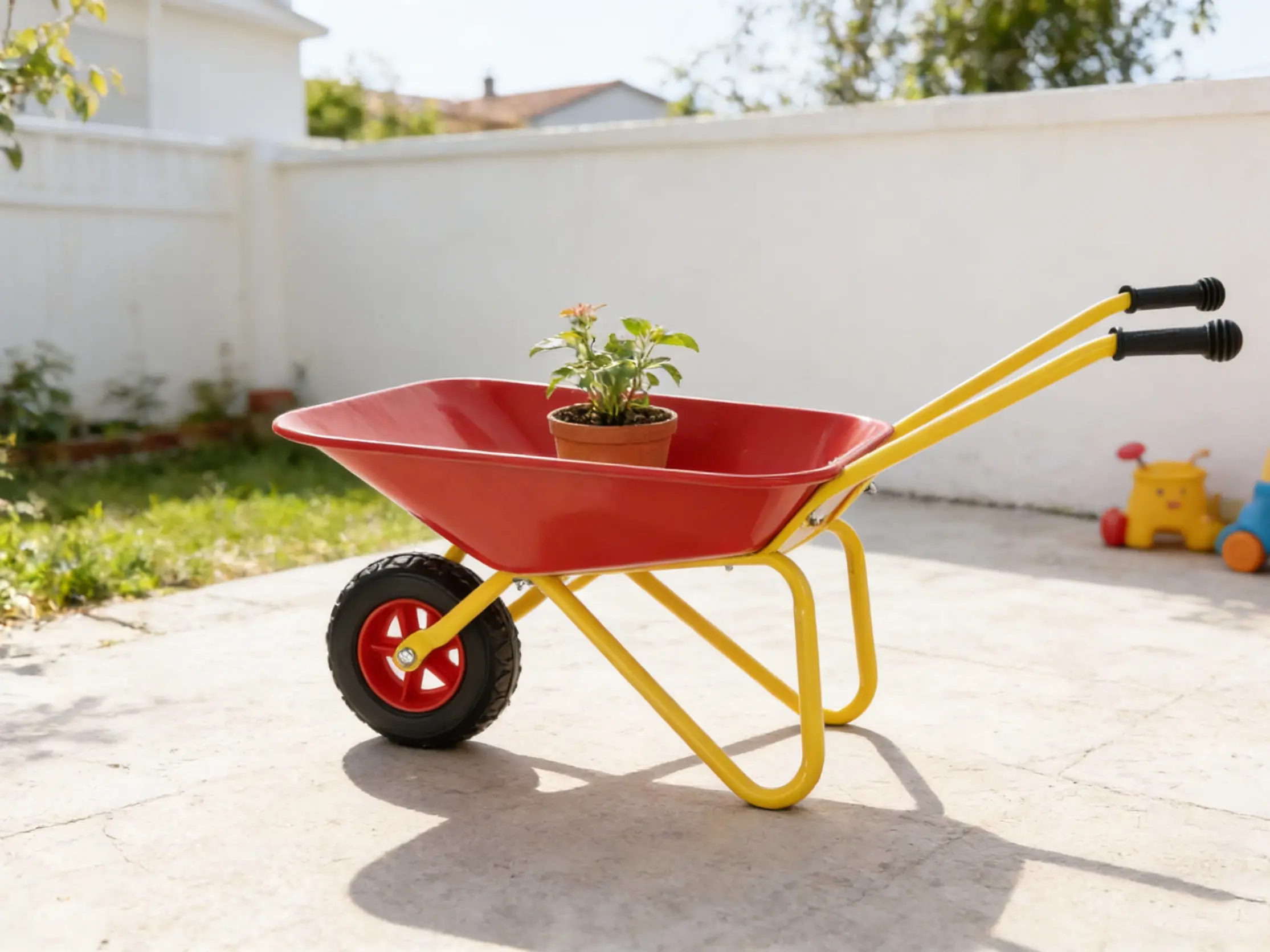 Children's metal wheelbarrow, Maximum load capacity: 33LBS,children's heavy wheelbarrow, metal structure wheelbarrow, steel tray, can be used in gardens, loading leaves, soil, sand, etc. (red)