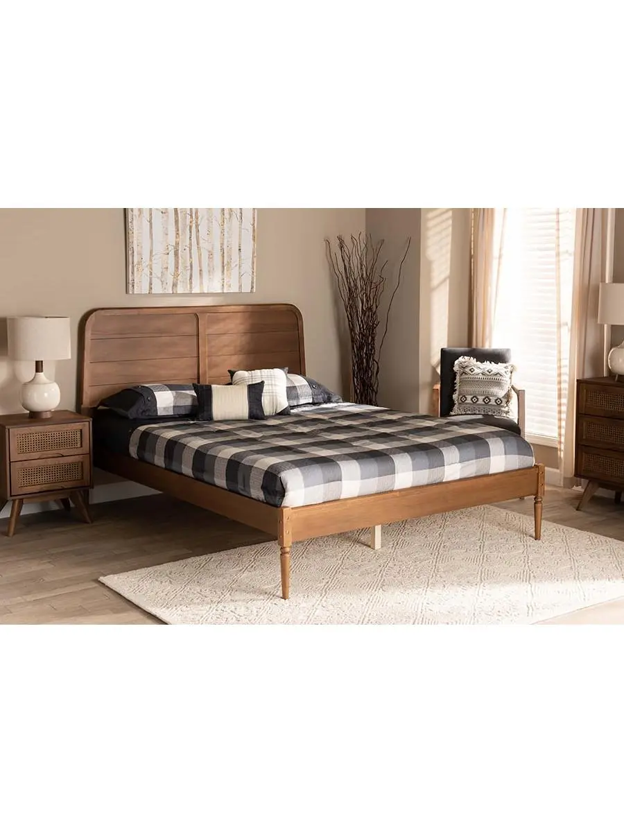 212 MAIN Kassidy Queen Size Wood Platform Bed - Walnut Brown Rubberwood Finish, Classic Traditional Rustic Look, Paneled Headboard, Turned Legs, Slat Support, 90 lbs Capacity, Assembly Required (Model MG0063-Walnut-Queen)
