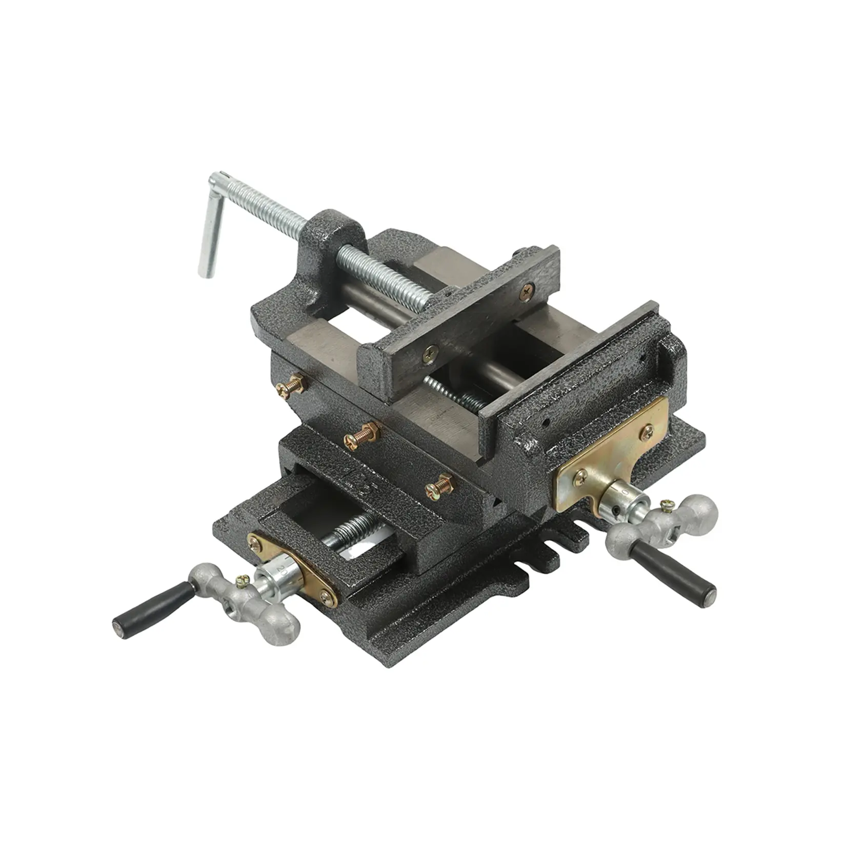 5" Heavy-Duty Cast Iron Cross Press Vise, 2-Way Cross Slides with Removable Handles, Screw Adjustment, Adjustable Clamp Height, Precision Threaded Clamping, Durable Components, 5" Max Capacity