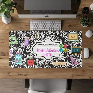 Personalized Math Teacher Desk Mat, Composition Notebook Mousepad, Teacher Mousepad, Gift for Math Teacher, End of Year Teacher Gift, Custom Teacher Mousepad