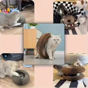 Magic Interactive Cat Scratcher Toy with Bell Ball, Foldable Accordion Design, Durable Cardboard, Safe Pet Material, Indoor Stress Relief