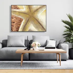 360 Stand Brown-Framed Starfish & Seashells Photo Wall Artwork - 36x48 in. Nature-Inspired Artistic Print, Home Decor for Beach Scene Rooms, Ocean Inspired Design
