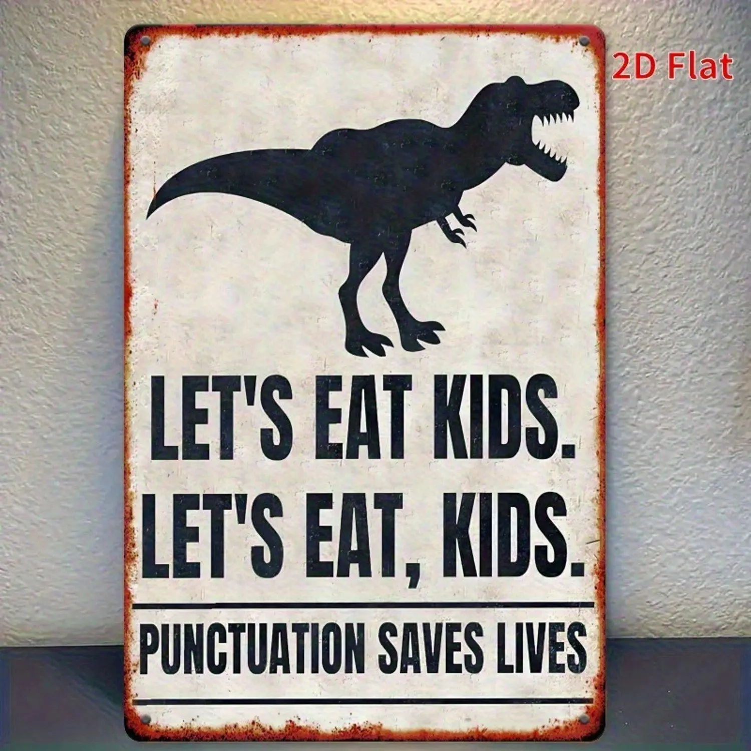 2D Flat, 1pc Vintage "Let's Eat, Kids" Metal Wall Sign - English Classroom Decor, Teacher Gift for School Cafeteria or Homeschool Dining Room Decoration - Durable 2D Flat Print Kids' Eating Phrase Board, 2D Flat