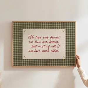 Cute Family Quote Print Trendy Kitchen Art Vintage Kitchen Poster Family Wall Art Horizontal Gingham Decor- [No Frame]