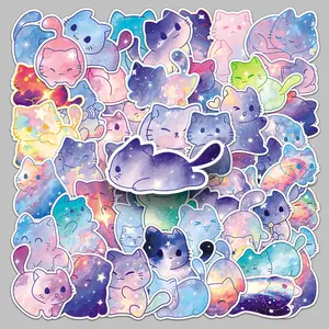 50pcs Original Watercolor Starry Sky Cat Cute Cartoon Creative Stickers Scooter Car Phone Case Decorative Stickers, Sticker for Cars, Sticker Decals