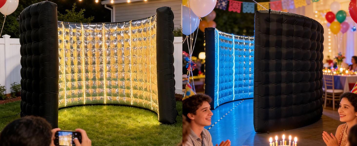 SAYOK 360 Photo Booth Backdrop, 10FT Inflatable Photo Booth Wall with Light, Enclosure, Photoshoot Background Silver Wall for 360 Photo Booth Machine, Wedding, Party, Event, Exhibition