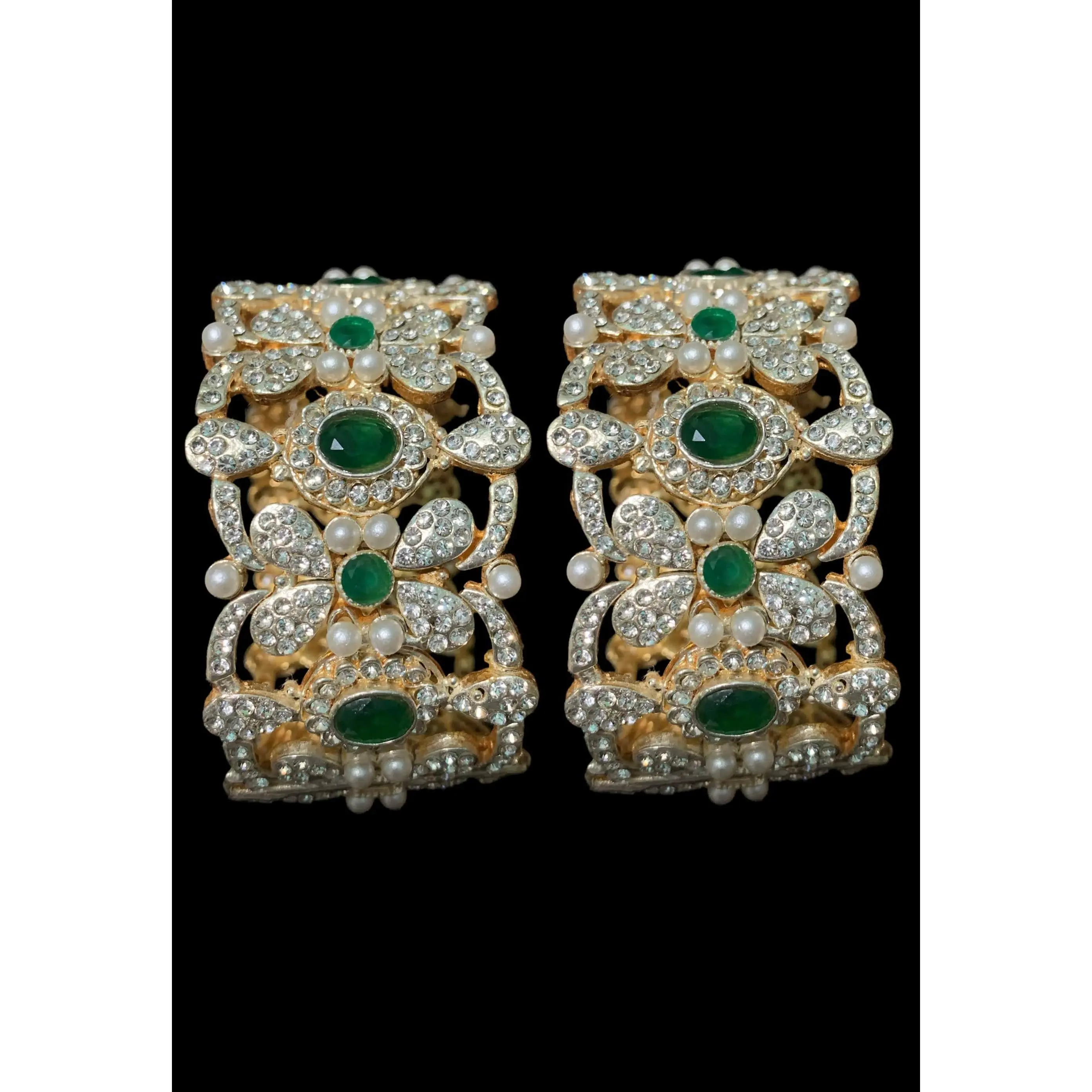 B131 Zeenat cz bangles / kada -green 1 pair ( READY TO SHIP )