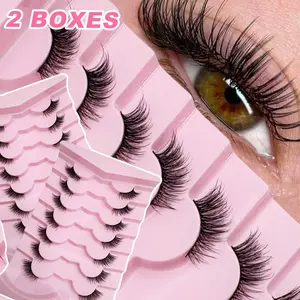Two Boxes 14 pairs Half Natural Lashes Wispy Lashes Natural Look False Eyelashes Natural Flared Eyelashes False Eye Lashes Soft Fluffy Lashes Easy To Wear Can Meet The Needs Of Various Occasions False Eyelashes,Lashes,Fake Lashes,Makeup