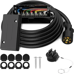 SnowyFox 7 Way Trailer Plug Cord Junction Box - Heavy Duty 7 Pin Trailer Wiring Harness Inline Cord Cable Weatherproof Corrosion Resistant, 8 feet