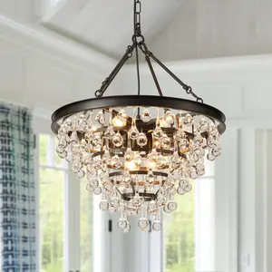19.5" Minimalist Round Crystal Chandelier - Adjustable Length/E12 Base