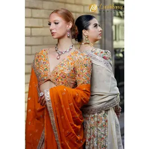 Lushkara Vibrant Orange and Multicolor Embroidered Lehenga Set