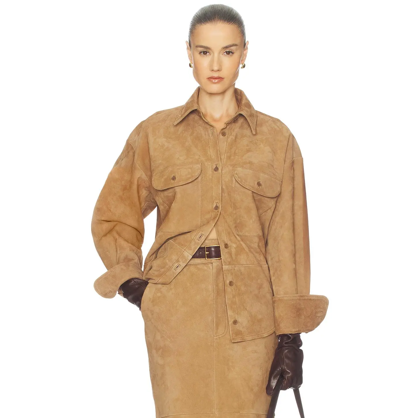 Helsa Suede Overshirt in Caramel