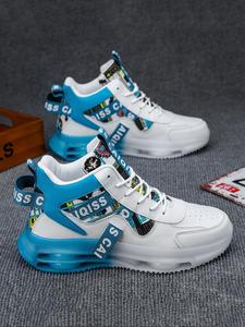 fashion letters print colorblock non-slip sneakers, trainers for men, casual comfortable breathable sports fall highcut shoes for outdoor activities, trendy all-match trending sneakers for men, athletic sneaker footwear, walking shoes