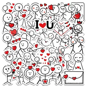 Cartoon Figure & Heart Pattern Sticker, 50pcs DIY Decoration Sticker for Wall Water Bottle Skateboard Helmet Car Bike Luggage Laptop Guitar Toy, Unique Gift Decals, Waterproof Decals