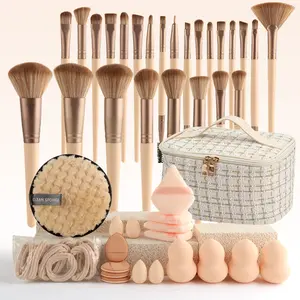 Professional Makeup Brush Set, Makeup Brushes Kits with Beauty Blender and Bag, 3-Piece Kit for Foundation Blending Contouring, Plastic Frame, Single Pack