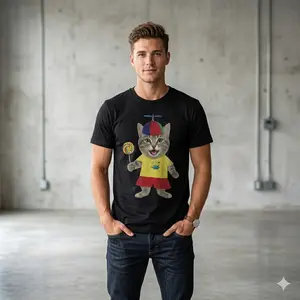 Funny Cat Graphic T-Shirt Cute Kitten Wearing Propeller Hat Minion Shirt Rainbow Lollipop Creative Cartoon Pet Lover Gift Casual Black Tee