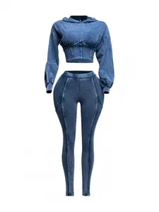 women's Bella Set, Hoodie, leggings, crop top, Denim Fashion Womenswear Clothing Elegant city girl Accessory Bag two-piece matching  sets