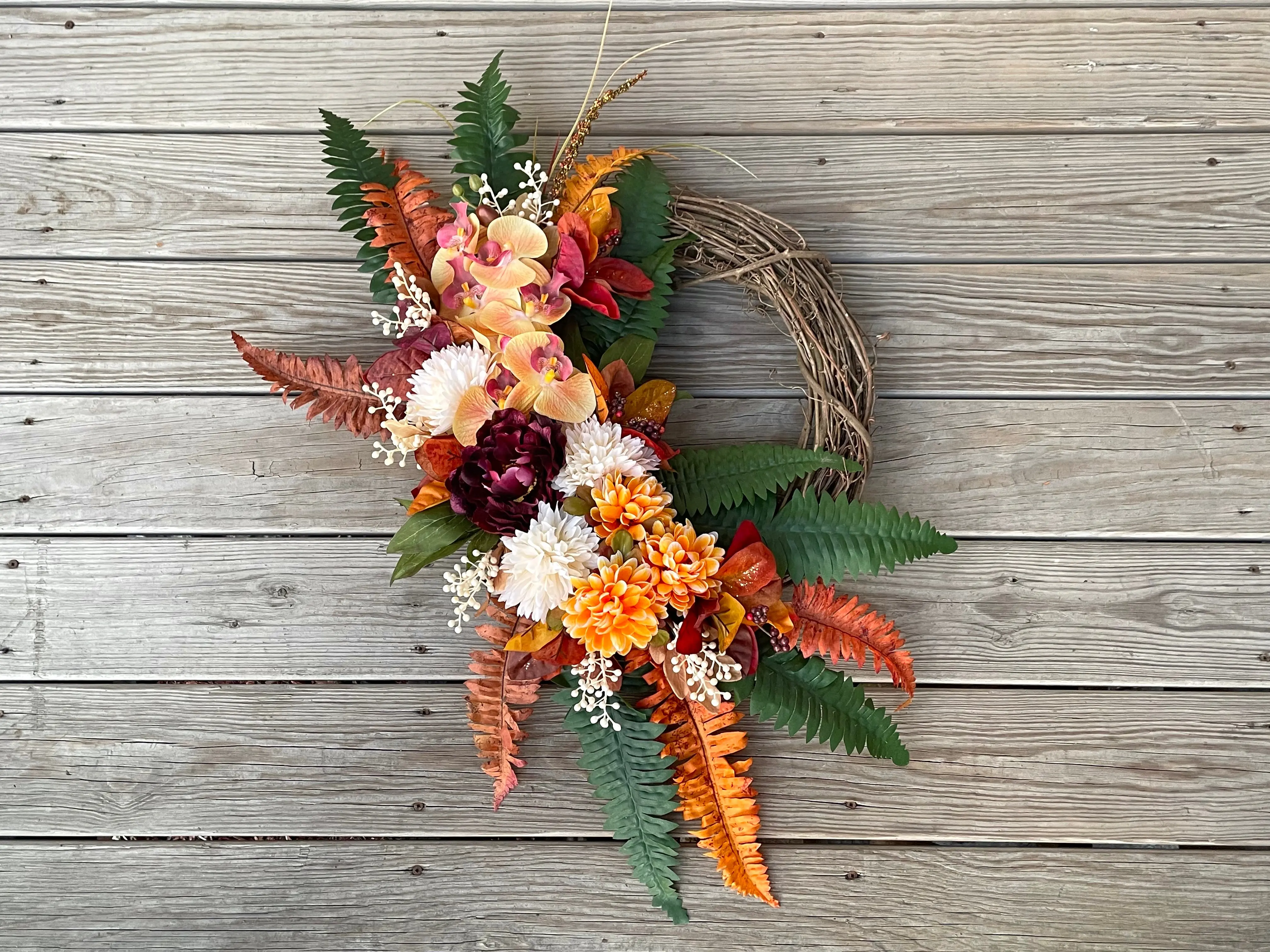 Yellow Orchid Fern Fall Wreath