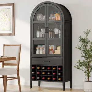 【SummerGarden】ONBRILL 71" Tall Wine Bar Cabinet, Arched Storage Cabinets With Door, Bar Cabinet For Home Kitchen Living Dining Room