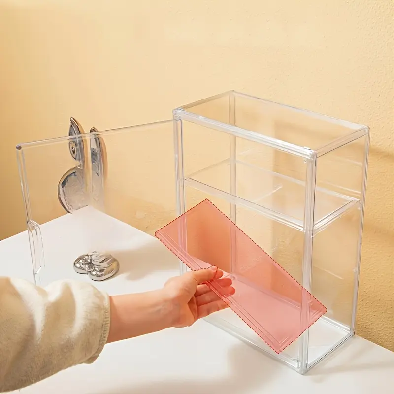 1pc Heavy Duty 3 Tier Clear Acrylic Display Cabinet No Assembly Magnetic Door Pet Friendly Shop Home Office Collection Storage Showcase