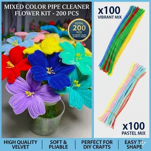 200pcs Mixed Colors Macaron Pipe Cleaner Flowers - DIY Craft Supplies for Floral Arranging & Floral Decorations stamen stem thick