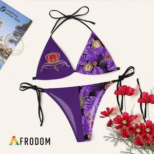 Tropical Floral Crown Royal Triangle Bikini Set Swimsuit - Stylish Swimwear for Beach Lovers!