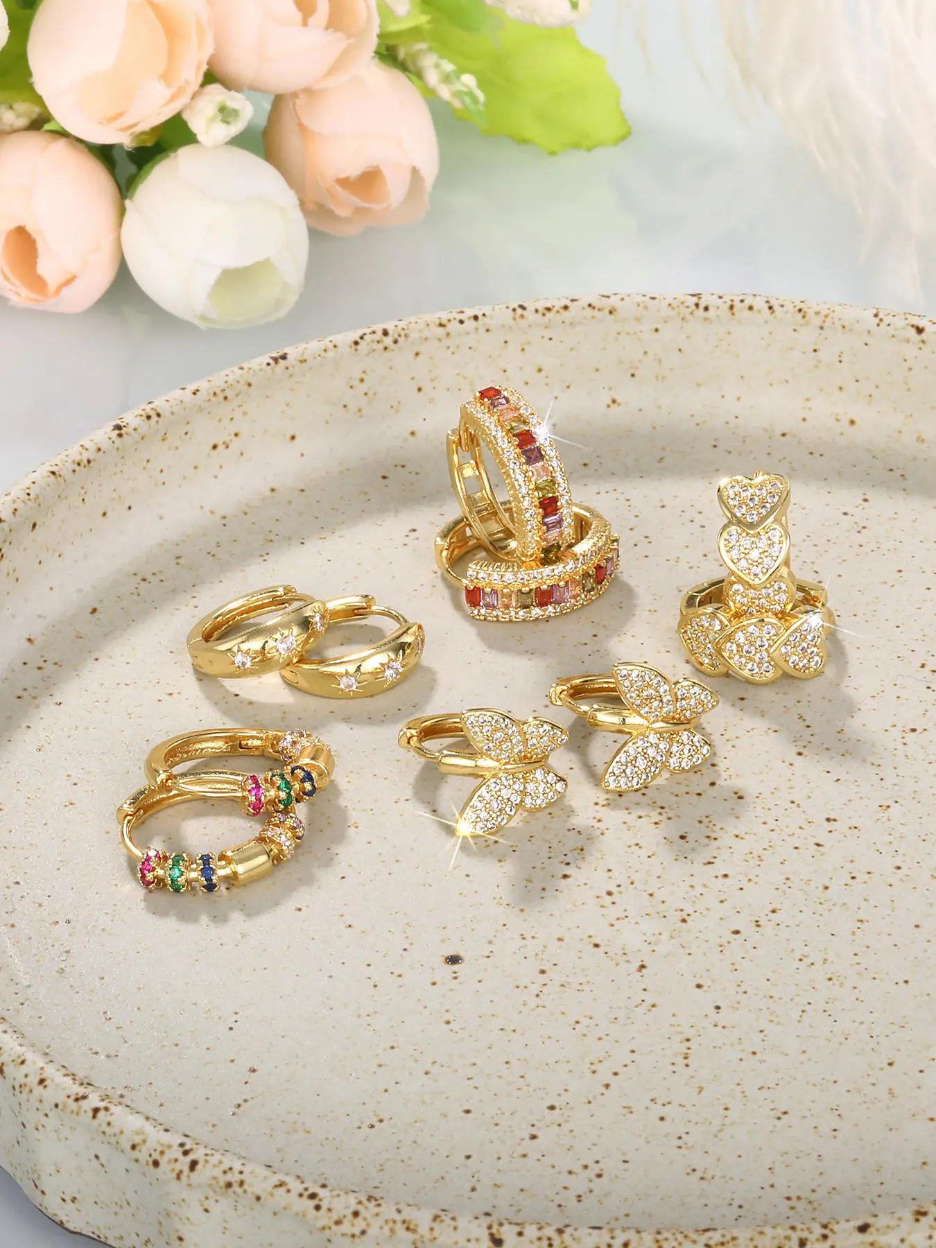 Women's Elegant Butterfly & Heart Design Hoop Earrings, Fashionable Exquisite Hoop Earrings, Trendy All-match Jewelry as Gift for Daily & Party Decor, Heart Shaped Earrings, Versatile Earrings, Earring Set