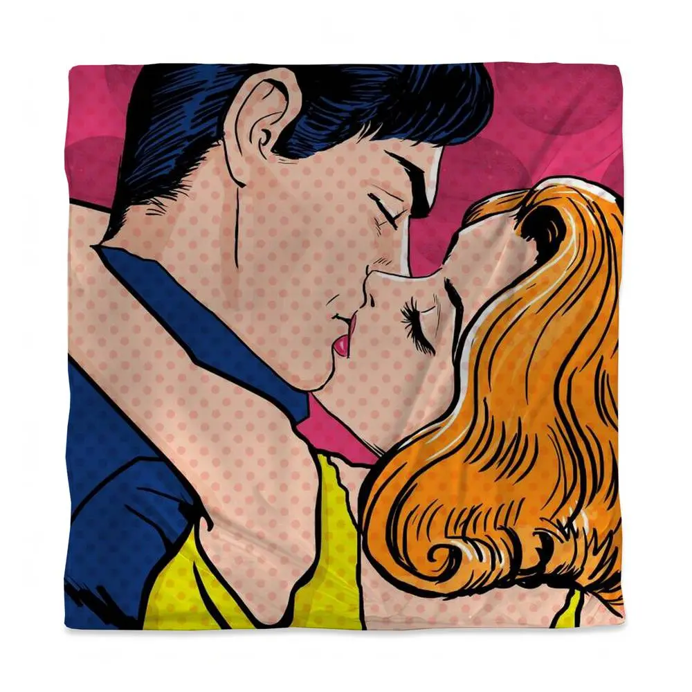 Queen Size Duvet Cover with 360 Stand - Retro Couple Print, Durable Microfiber Bedding, Hidden Zipper, Item 3817-SWCQ-MI10 for Bedroom Textile Soft Furnishings