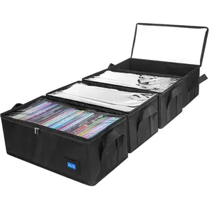 DVD Case Holder with Handles and Clear Lid, 4-Pack Black DVD Storage Box with Label Slots, Portable Organizer for Media Collection