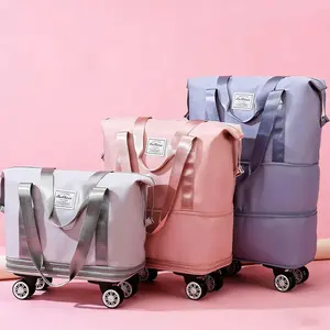 Rolling Handbag with Detachable Wheels, Expandable Foldable Luggage, Large Travel Rolling Bag, Lightweight Carry-On Suitcase