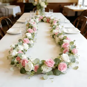14pcs and Rose Heads with Eucalyptus Artificial Flower Wreath, Wedding Decor, Party Decoration, DIY Home Decor, All Seasons