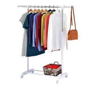 Adjustable Rolling Garment Rack, Metal, Chrome/White, 84–121W x 44D x 123.5–163H cm