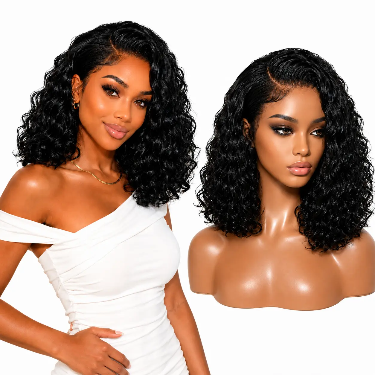 Only $50 | Women's 13x4 Lace Front Human Hair Wig, Pre-Plucked, Straight/Deep Wave/Curly Waves, Heat Resistant, Natural Blend Hairpiece