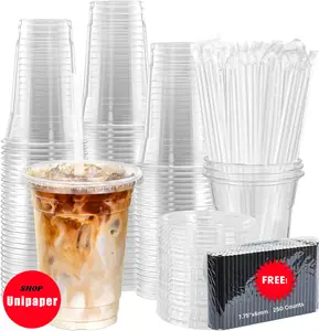 [200 Sets] 32oz-10oz Clear Plastic Cups With Lids and Straws, Disposable Cups With Lids for Iced Coffee, Smoothie, Milkshake and Cold Drinks