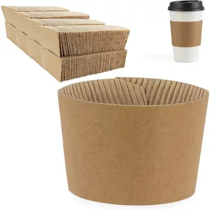 500 Pack  Coffee Cups Sleeves Disposable Bulks, Durable Corrugated Cardboard Cup Sleeves for 12-24 oz Cups, Beverage Insulator and Hand Protection for Hot/Cold Drinks