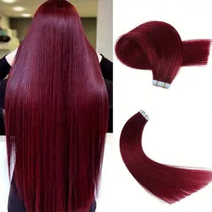 Jessie's Wig #99J Burgundy Color Tape In Hair Extensions 20 Pcs 16-26 Inch Versatile Hair Extensions Smooth And Shiny Seamless Invisible For Thin Hair Woman Natural Look