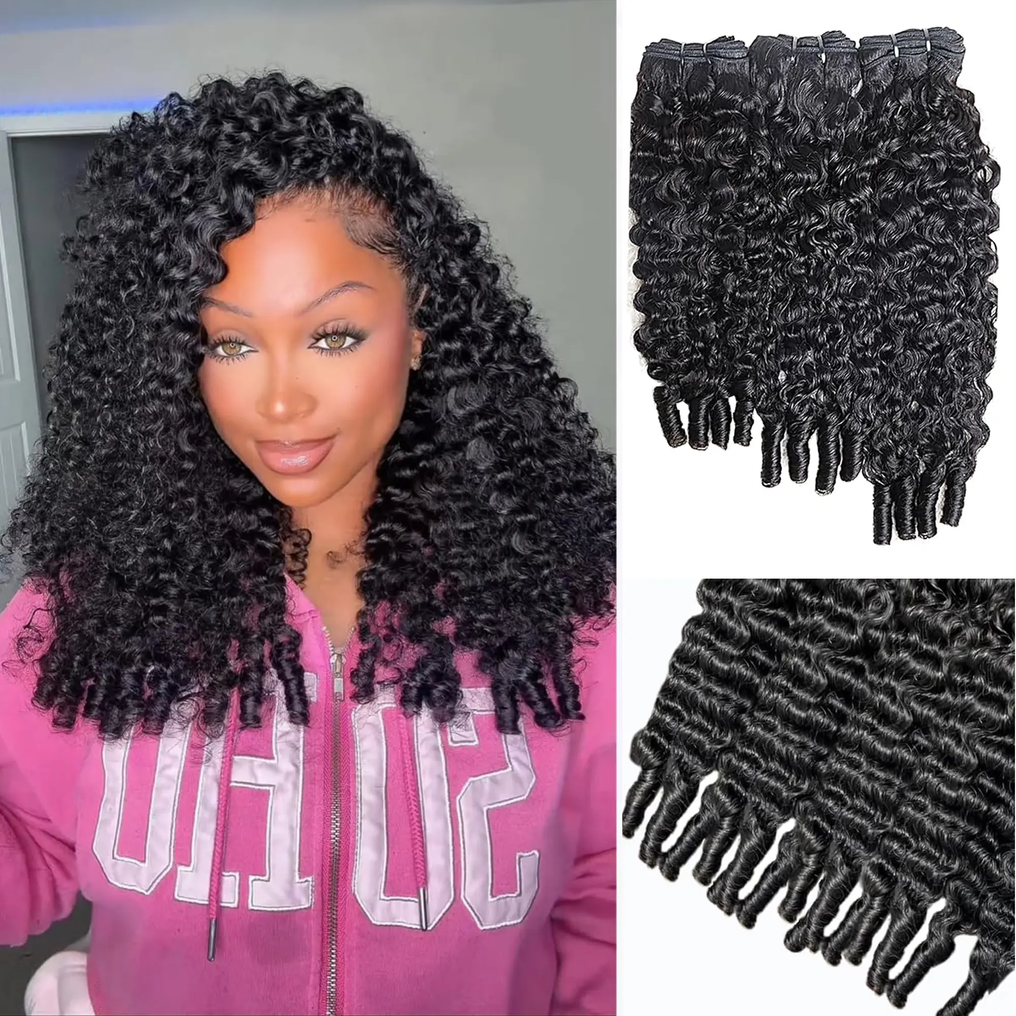 16 18 20 Inch Burmese Curly Bundles Human Hair 3c4a 100% Unprocessed 12A Raw Virgin Human Hair 3 Bundles for Black Women Natural Black, Double Weft with Spiral Curly End Soft & Full