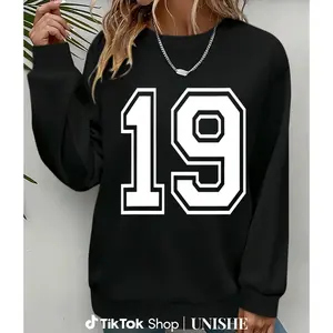 100% Fashion Varsity Sports Team Jersey – Number 19 Long Sleeve Sweatshirt for 19th Birthday