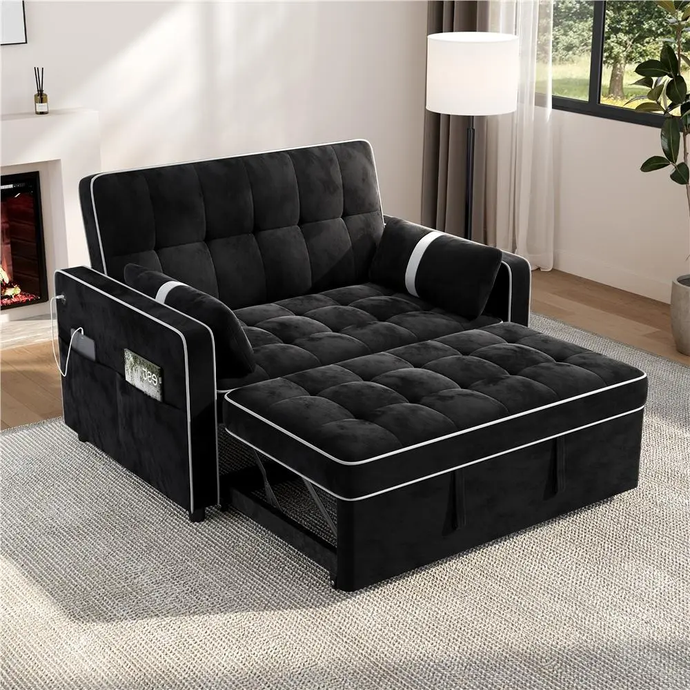 【2 packages】Costoffs 3-in-1 Pull-Out Sofa Bed Couch, Convertible Sleeper Chair with USB Ports, Adjustable Backrest, Storage Pockets, for Small Apartments & Studios - Sofas Living Room Apartment Furniture